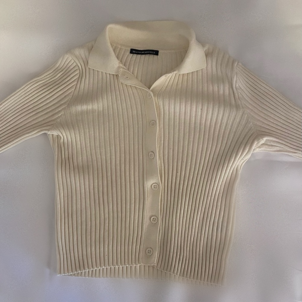 ribbed cropped button up long sleeve